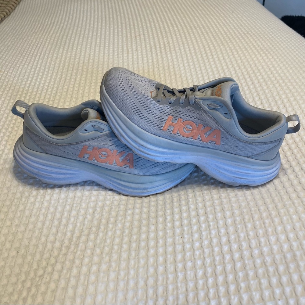 SOLD HOKA ONE Bondi 8 Womens Running Shoes - Harbor Mist/Lunar Rock - Size 8.5